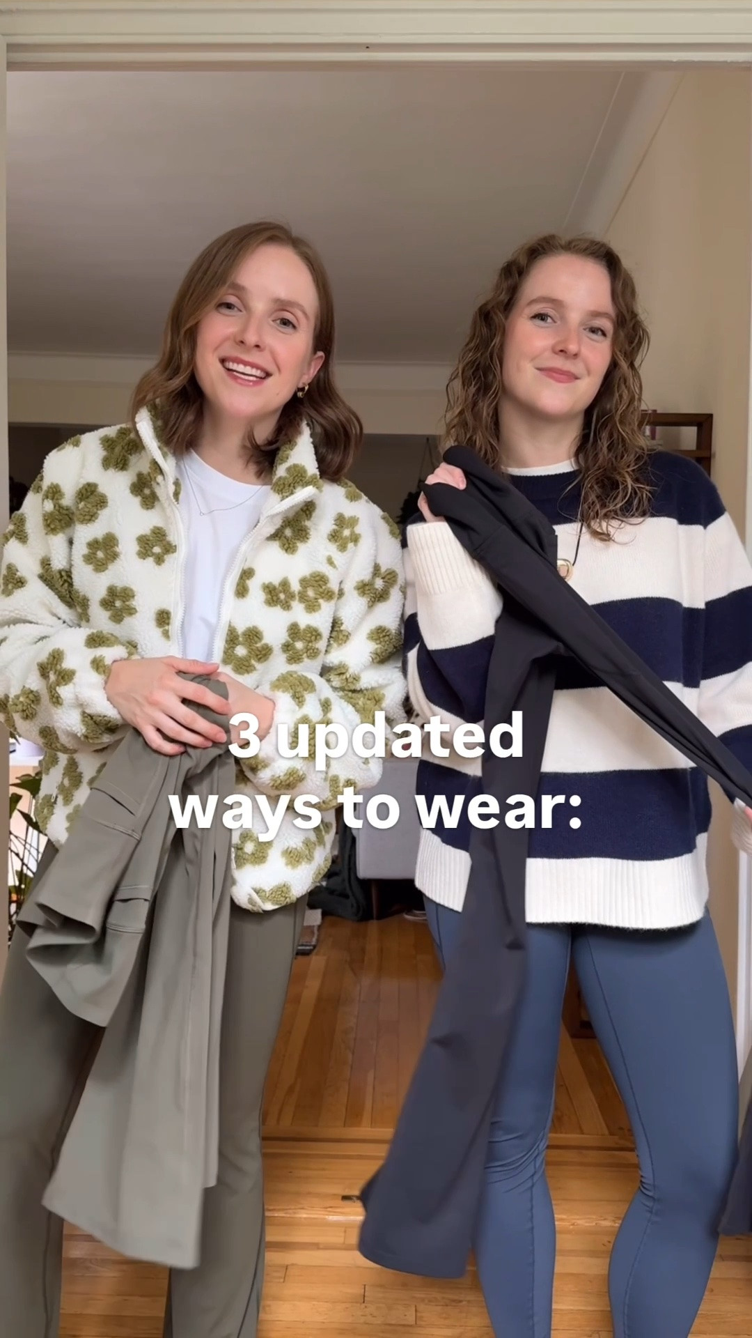How to style leggings and NOT look outdated. Sized up 1 in all these leggings. Wearing petite (we’re 5ft 2)