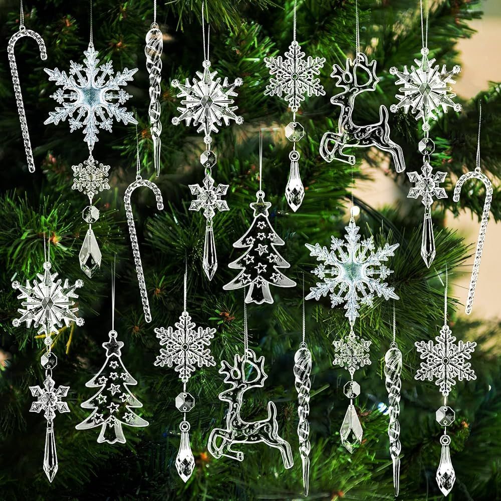 Geegoods 18pcs Christmas Ornaments Snowflakes Decorations - Hanging Acrylic Crystal Christmas Dec... | Amazon (US)