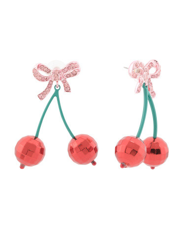 Disco Cherries Bow Earrings | TJ Maxx
