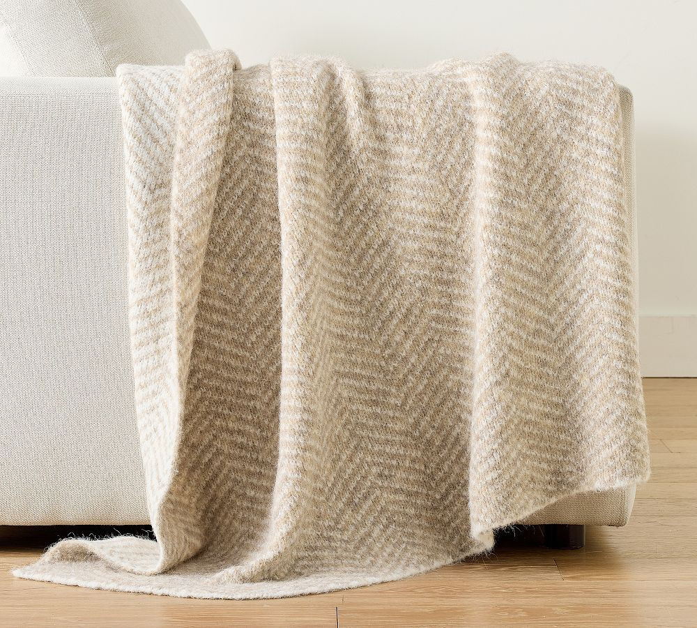 Herringbone Contrast Throw, Flax/Ivory, 50"" x 60 | Pottery Barn (US)