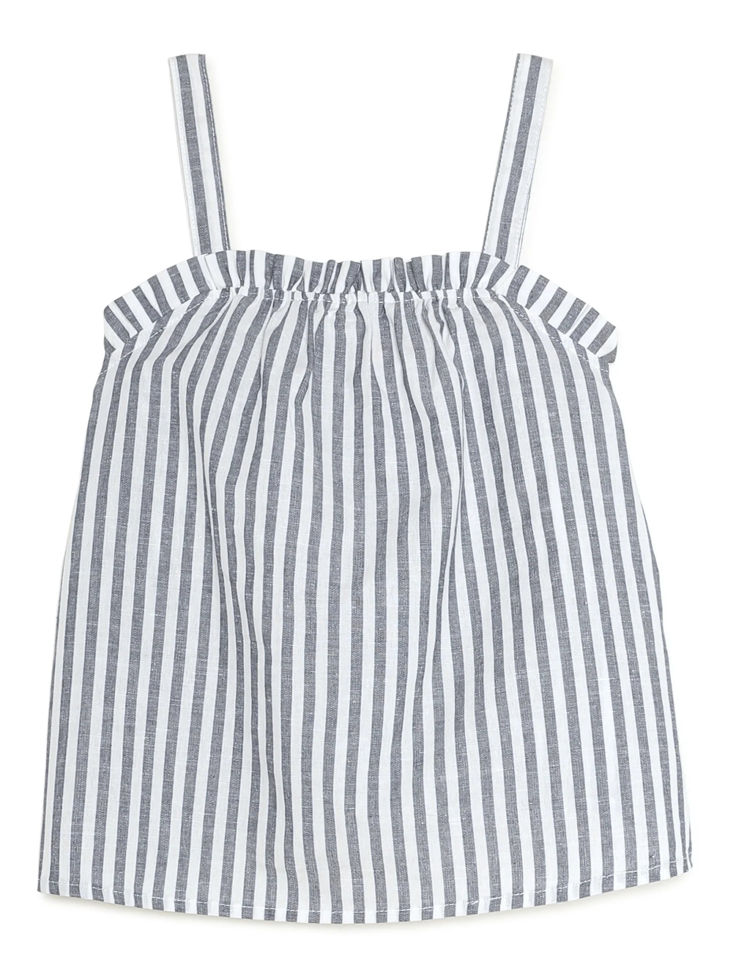 Wonder Nation Girls Ruffle Neck Striped Woven Tank Top, Sizes 4-18 & Plus - Walmart.com | Walmart (US)