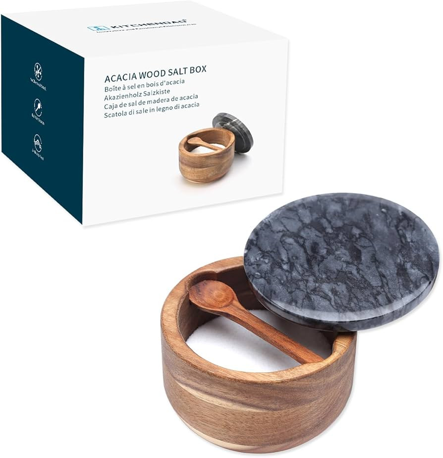 KITCHENDAO Large Acacia Salt Cellar Box Bowl with Built-in Spoon and Marble Lid, Solid Natural Ac... | Amazon (CA)