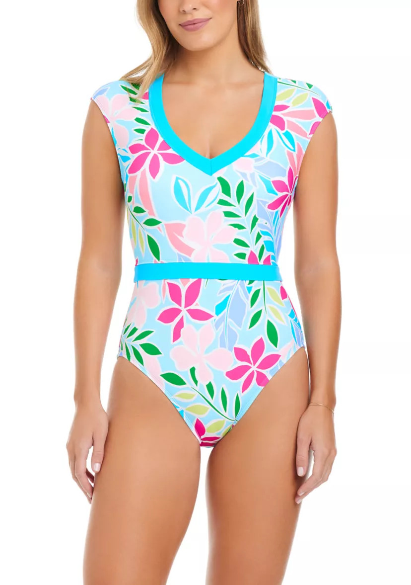 Bright Horizons Cap Sleeve One Piece Swimsuit | Belk