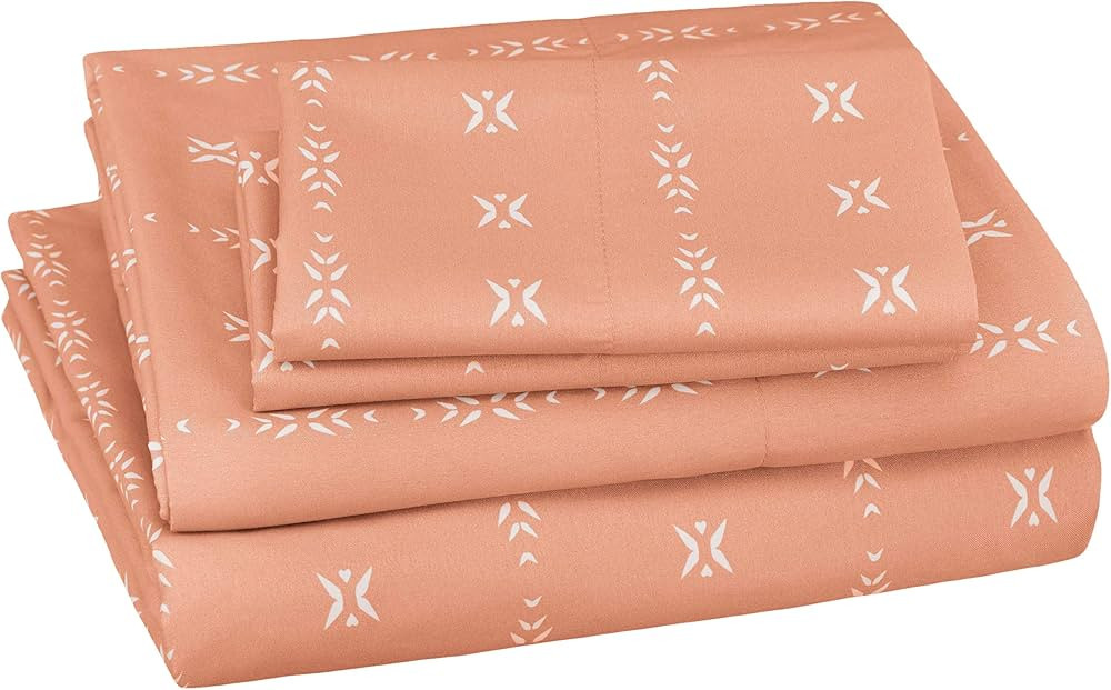 Amazon Basics Soft Microfiber 4-Piece Bed Sheet Set with Elastic Side Pockets, Full, Salmon Simple S | Amazon (US)