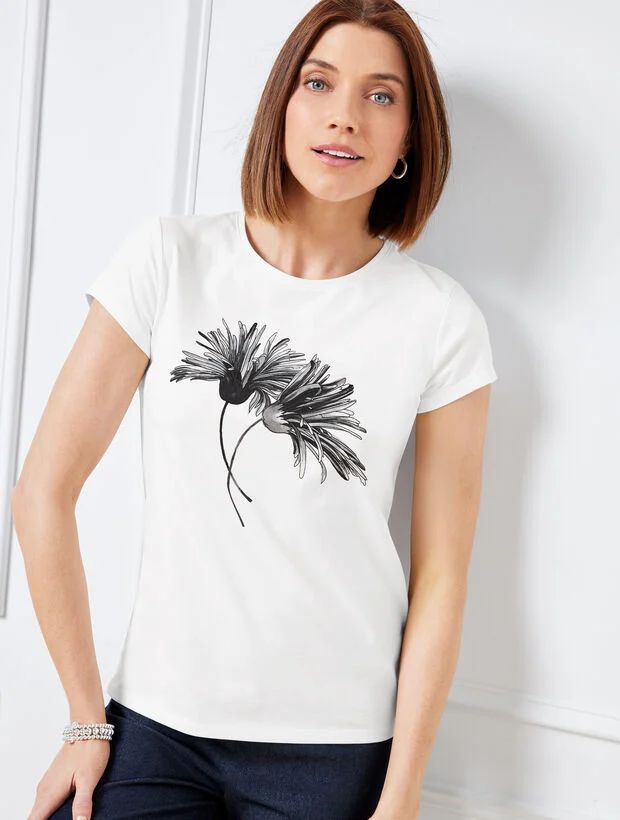 Crewneck Tee - Chrysanthemum Blooms | Talbots