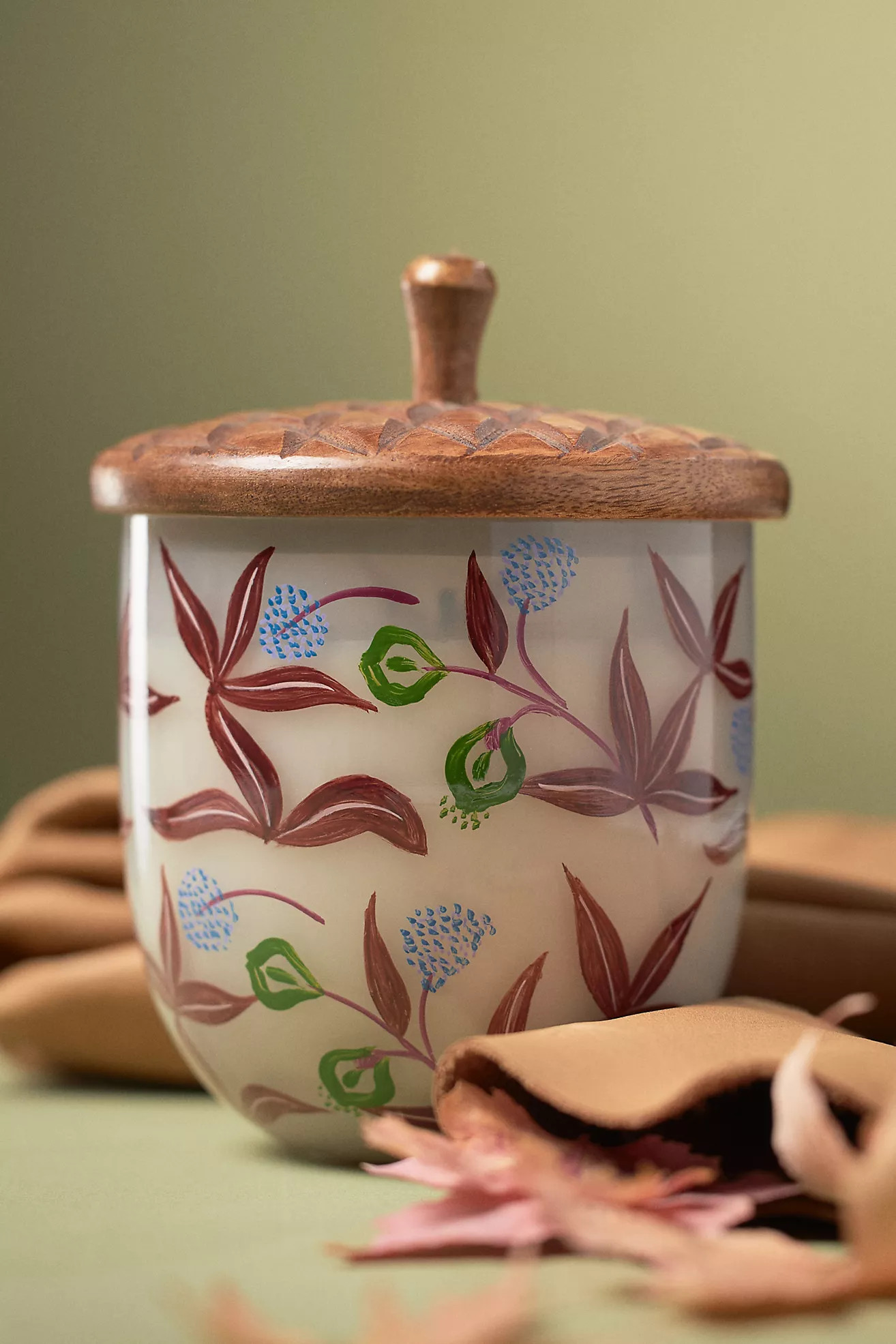 Woody Leather & Leaves Handpainted Acorn Glass Candle | Anthropologie (US)
