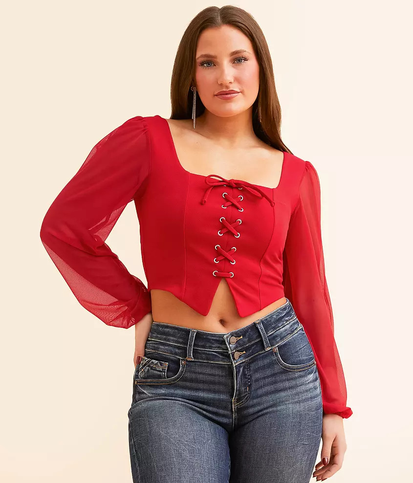 Lace-Up Cropped Top | Buckle