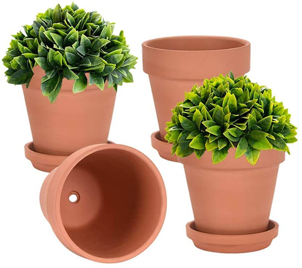 6 Inch Clay Pot for Plant with Saucer - 4 Pack Large Terra Cotta Plant Pot with Drainage Hole, Fl... | Amazon (US)