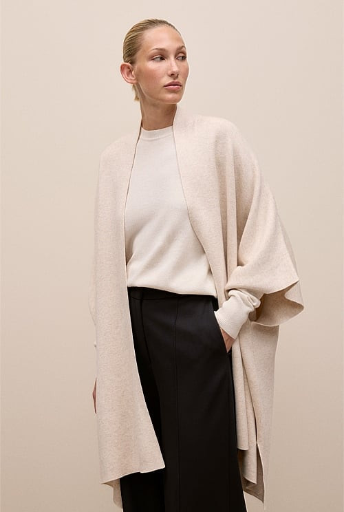 Cotton Cashmere Blend Poncho | Trenery AU