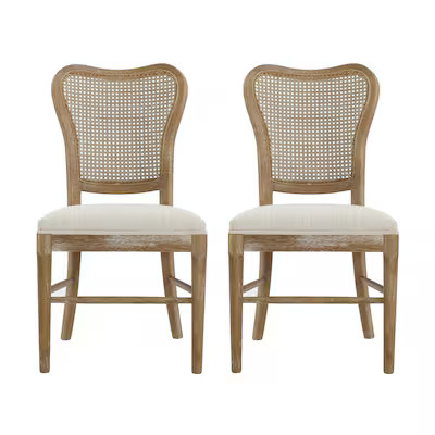 Vynxaria  Dining Chair Set of 2 Vintage Style Fabric Rubberwood Cane Backrest in Brown | Lowe's