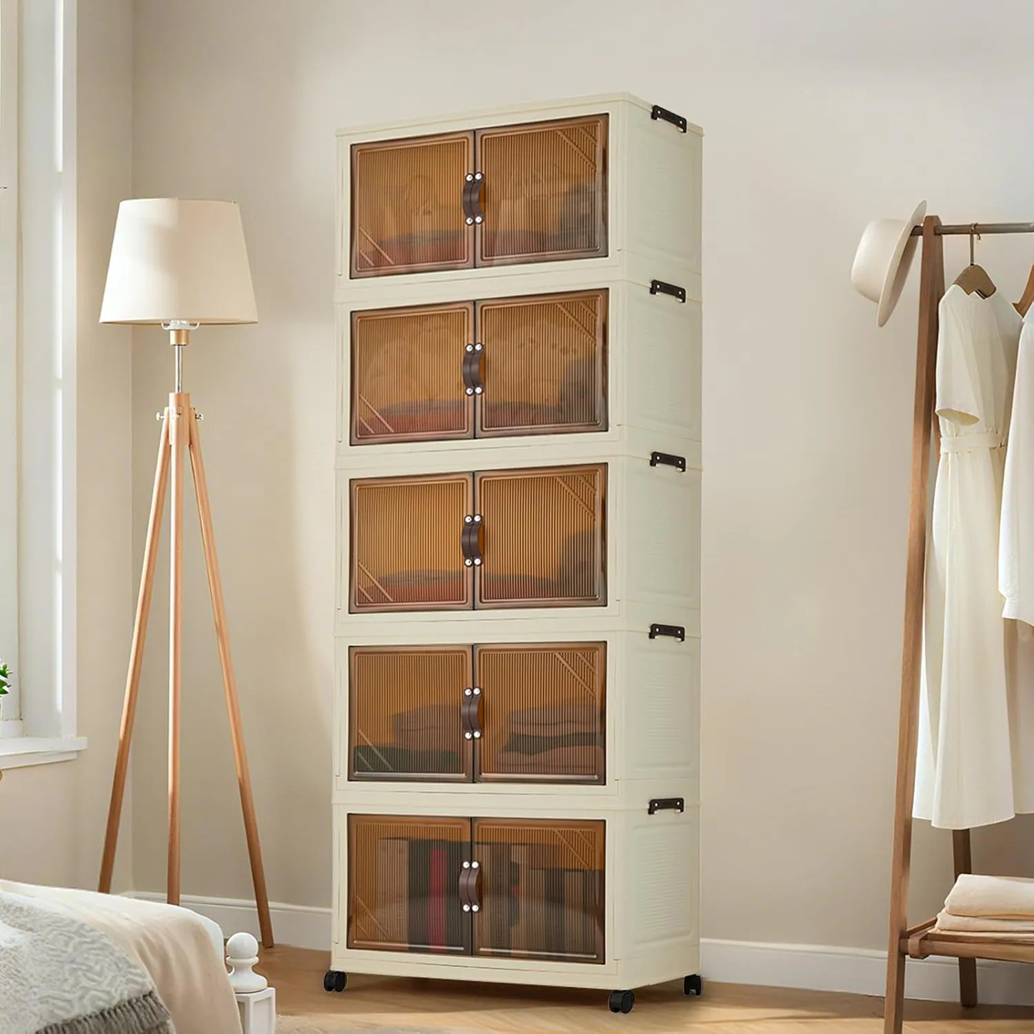 Garvee 5 Tier Plastic Folding Storage Cabinet Multilayer Wardrobe Closet Organizer with Doors Durable Portable Cupboard for Bedroom Living Room Toy | Lowe's