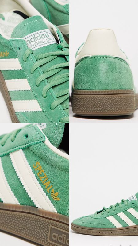 Adidas Green Trainers. Adidas Originals Handball Spezial gum sole trainers in green and white. Under £100 at Asos. Summer, spring, casual look , brunch outfit . 
Affordable fashion.  Wardrobe staple. Timeless. Gift guide idea for her. Chic look, feminine fashion, trendy look.

#LTKshoecrush #LTKfindsunder100 #LTKSeasonal