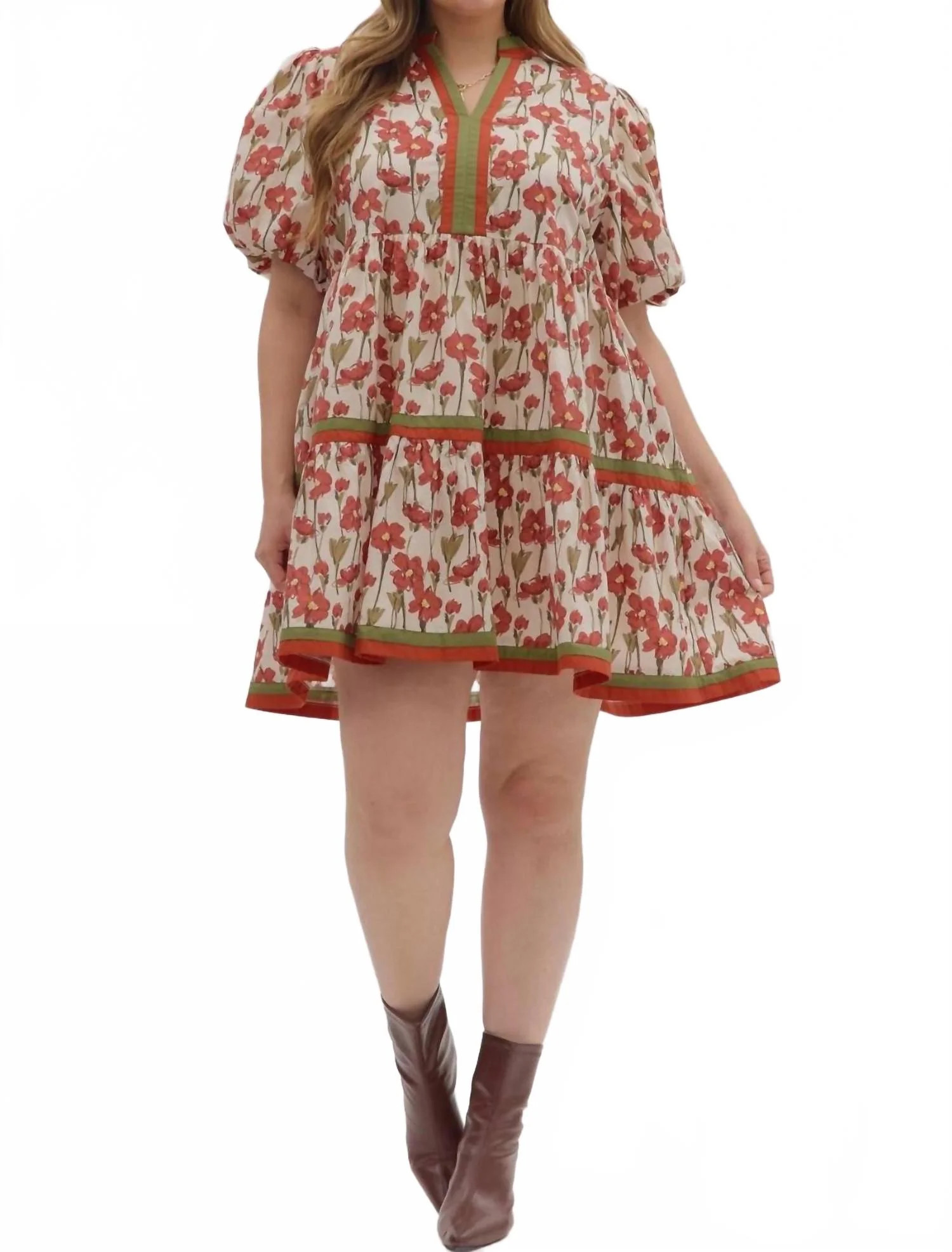 Harlow Mini Dress - Plus In Rust And Olive | Shop Simon