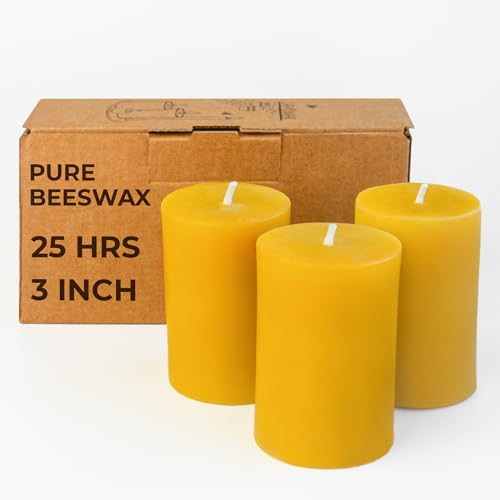 CANDWAX Pure Beeswax Pillar Candles 1.8x3 inch Set of 3-25 Hours Burning Handmade Yellow Candles - Smokeless Pure Bees Wax Candle Home Décor | Amazon (US)