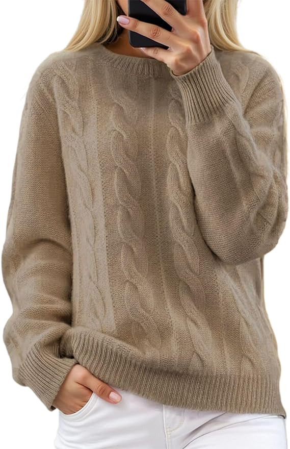 ZOCANIA Sweaters for Women 2025 Cable Knit Chunky Sweater Crew Neck Long Sleeve Women's Pullovers... | Amazon (US)