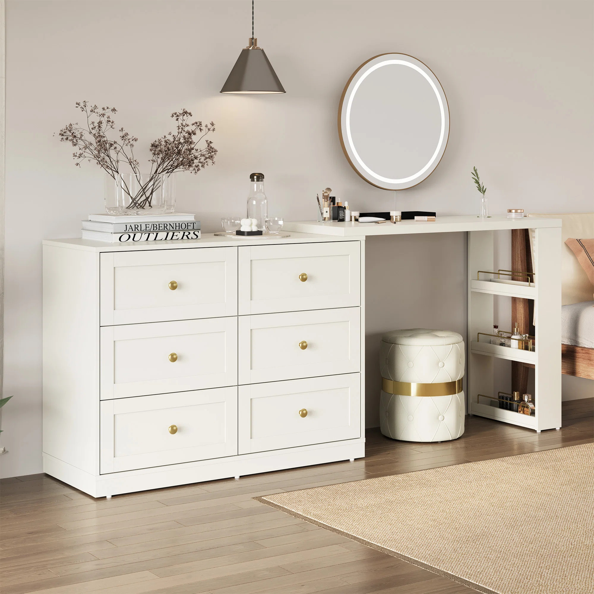 Willa Arlo™ Interiors Yokota Extendable Makeup Vanity Desk With 6 Drawers & Reviews | Wayfair | Wayfair North America