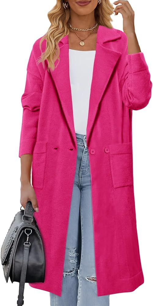 MEROKEETY Women's Open Front Oversized Knit Long Cardigan Coat Notch Lapel Button Fall Sweaters w... | Amazon (US)