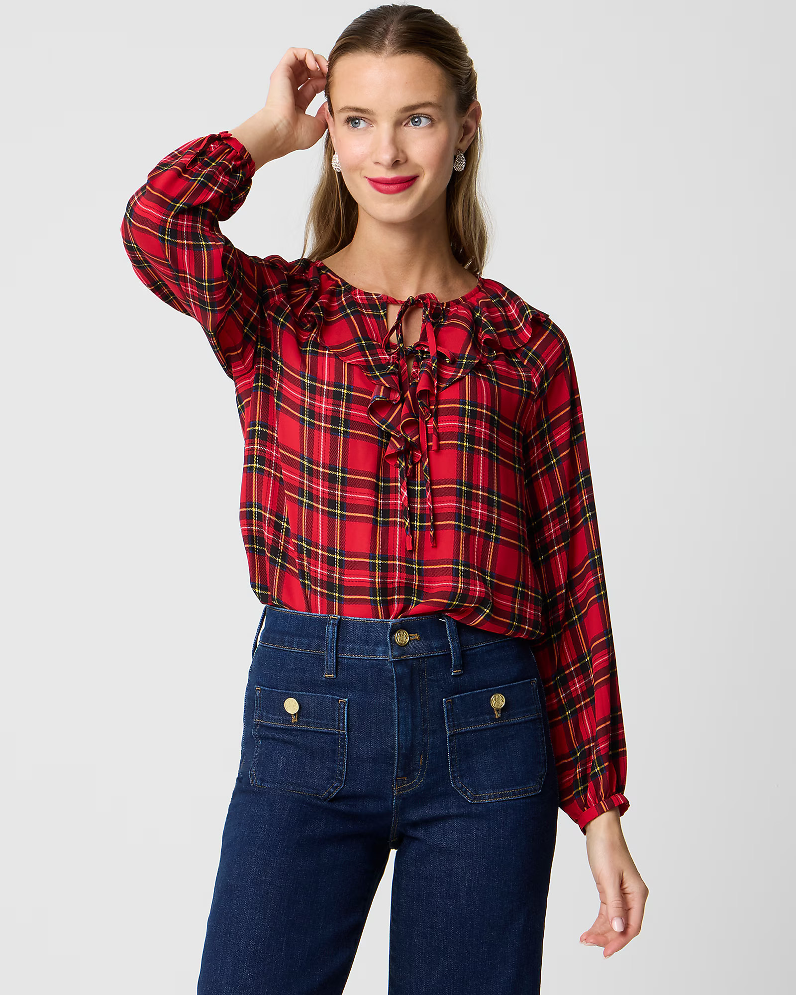 Tartan ruffle tie-front top | J.Crew Factory