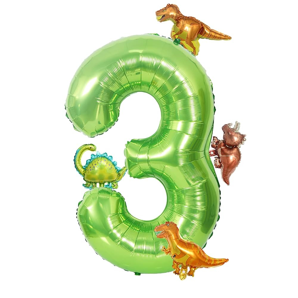 40 Inch Green Number 3 with Mini Dinosaur Balloon, Tyrannosaurus Rex Velociraptor Triceratops Bro... | Amazon (CA)