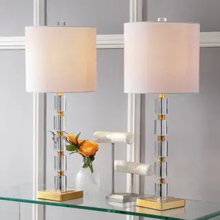 Claire 28.5" Crystal LED Table Lamp, Clear/Brass (Set of 2) by JONATHAN Y - Clear | Bed Bath & Beyond