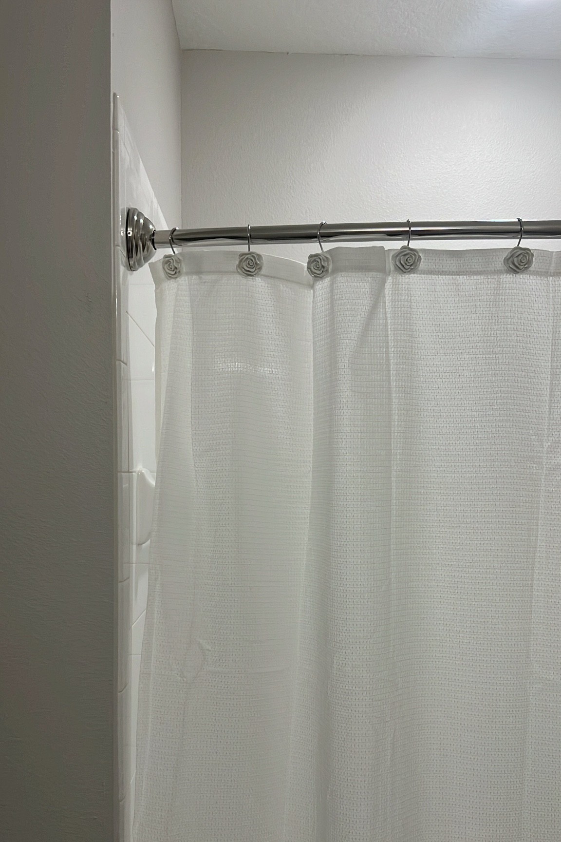 White bathroom accessories / shower curtain / shower hooks / bathroom design / apartment design / apartment styling / small space styling / modern home / modern bathroom / floral home decor / white decor / neutral decor 

#LTKSeasonal #LTKunder50 #LTKhome