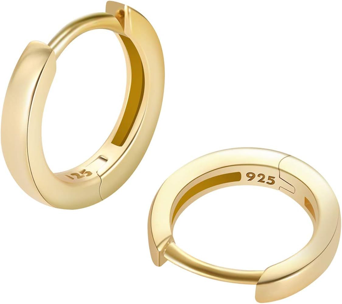 925 Sterling Silver Small Gold Hoop Earrings for Women Girls 14K Real Gold Filled Huggie Hoop Ear... | Amazon (US)