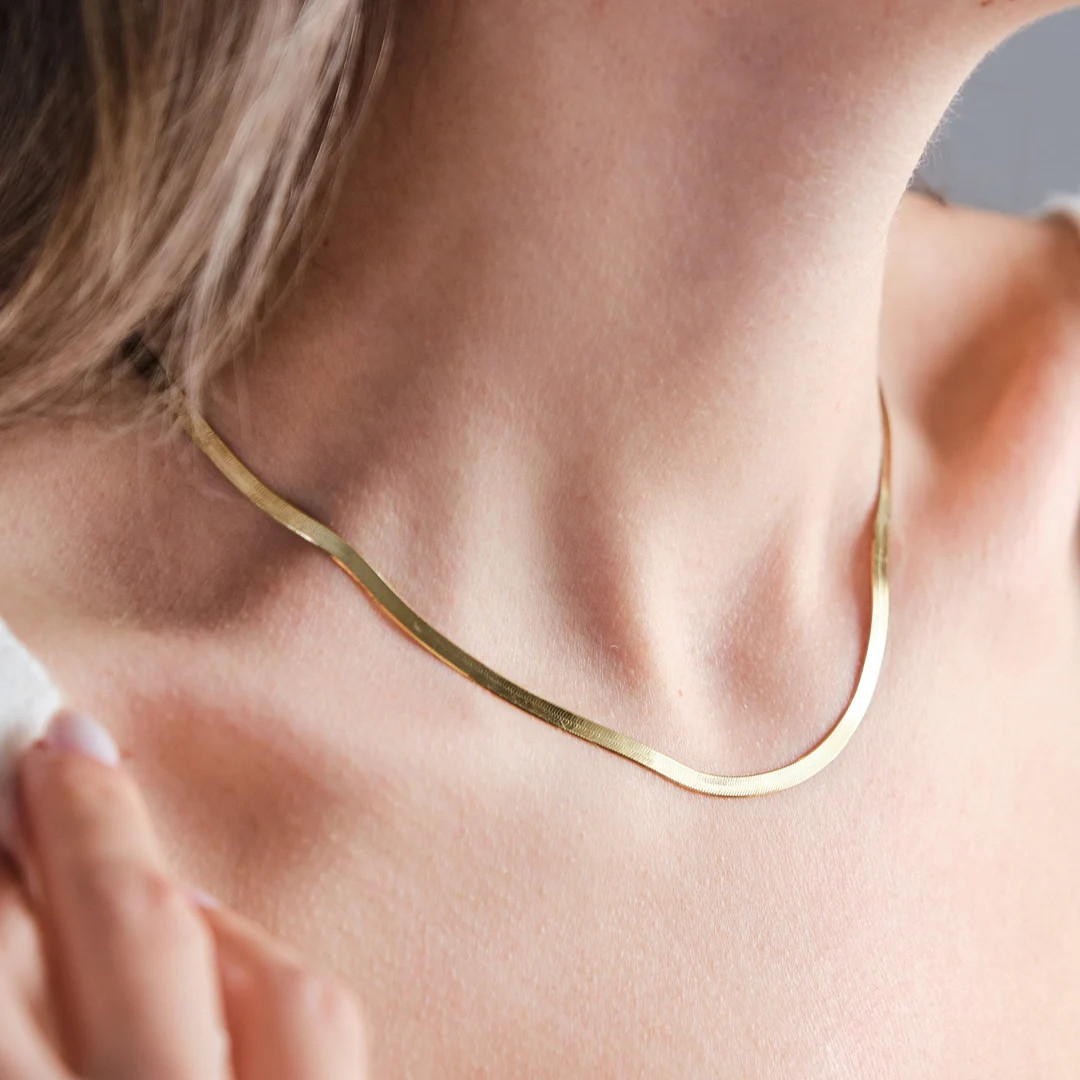 18k Gold Herringbone Necklace, Snake Chain Necklace, Herringbone Chain, Snake Necklace for Her, E... | Etsy (US)