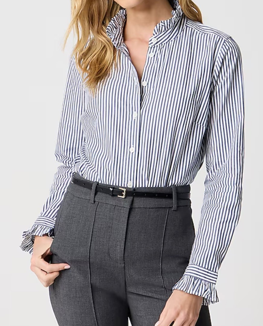 Ruffleneck button-up top

#LTKmorningroutine #LTKWorkwear #LTKgrwm