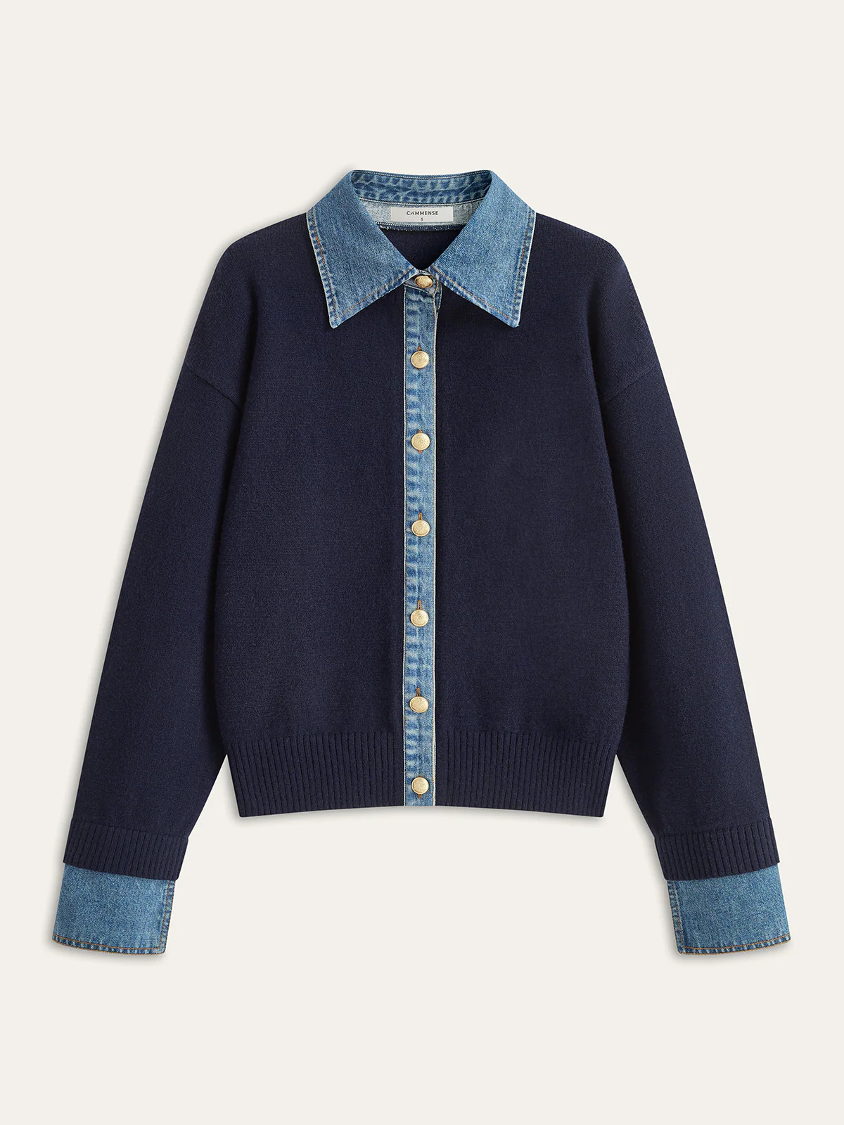 Denim Collar Buttoned Sweater | Commense