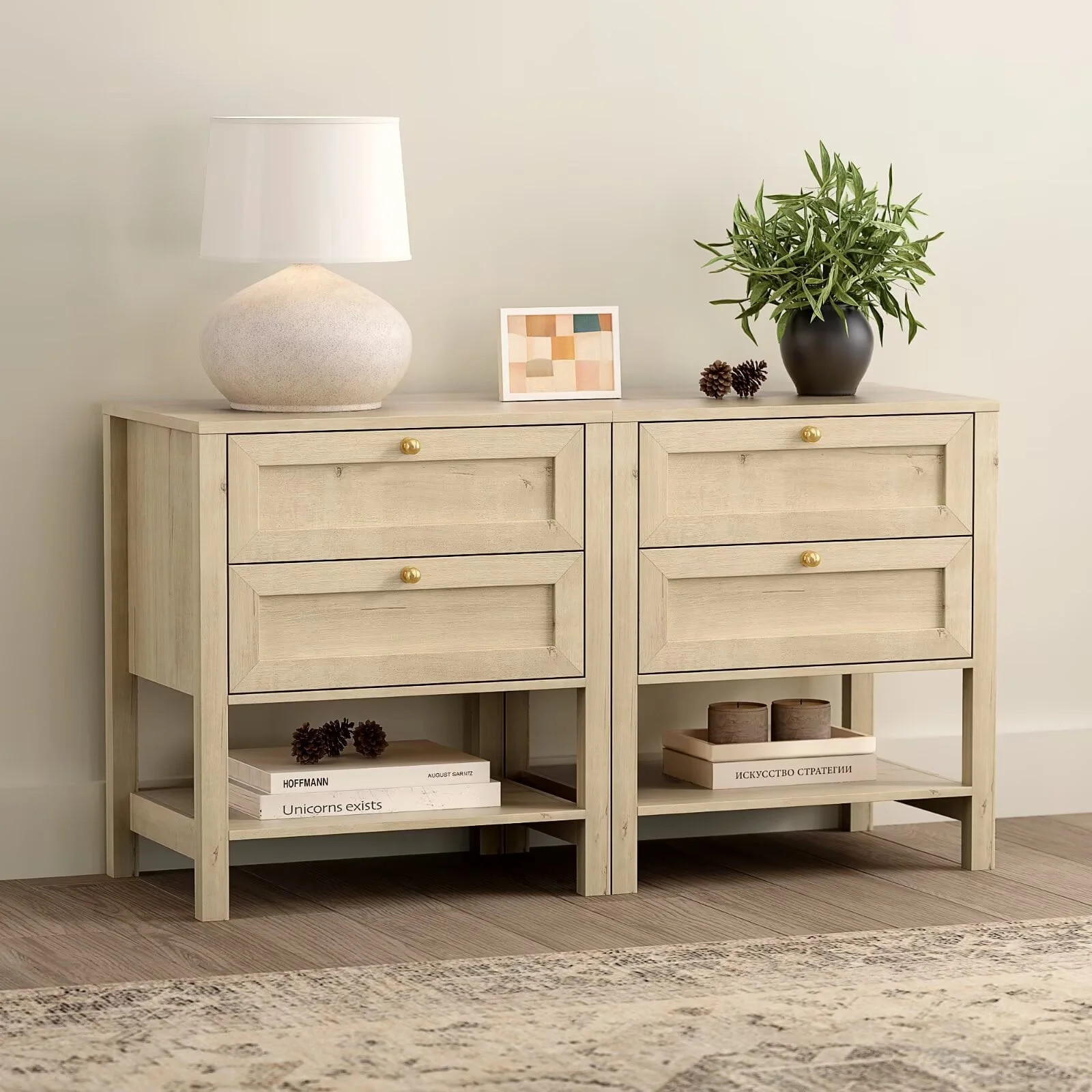 EYYTHUNG Farmhouse Nightstand Set of 2 with Drawer 24.4" Tall Modern Wood Bedside Table with Open... | Walmart (US)