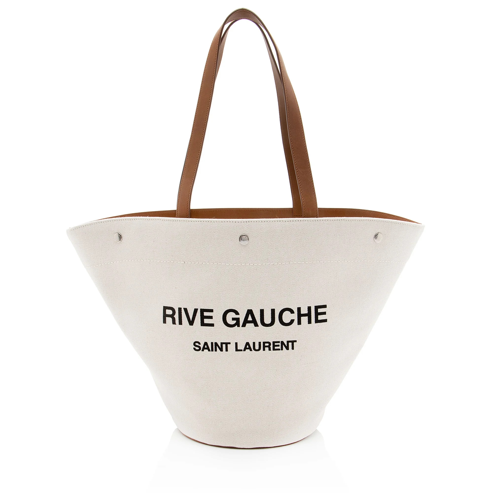 Pre-Owned Saint Laurent Canvas Calfskin Trapezoid Rive Gauche Tote | Walmart (US)