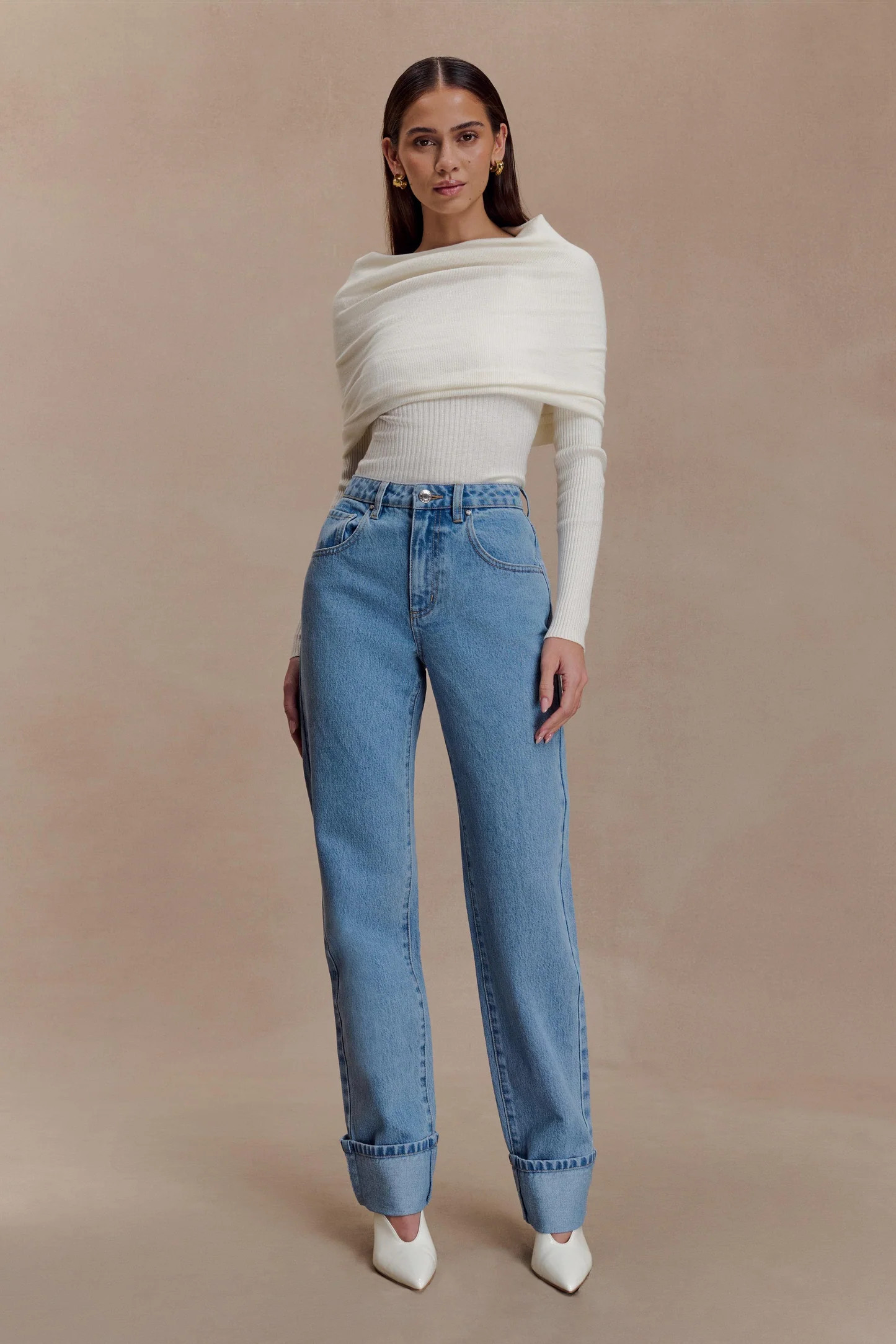 Kirralee Straight Leg Cuffed Jeans - Classic Blue | MESHKI US