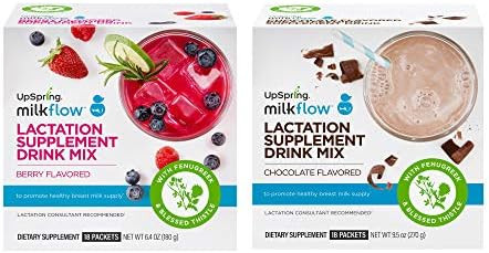 UpSpring Milkflow Fenugreek and Blessed Thistle Drink Mix, Combo Berry and Chocolate, One Box Eac... | Amazon (US)