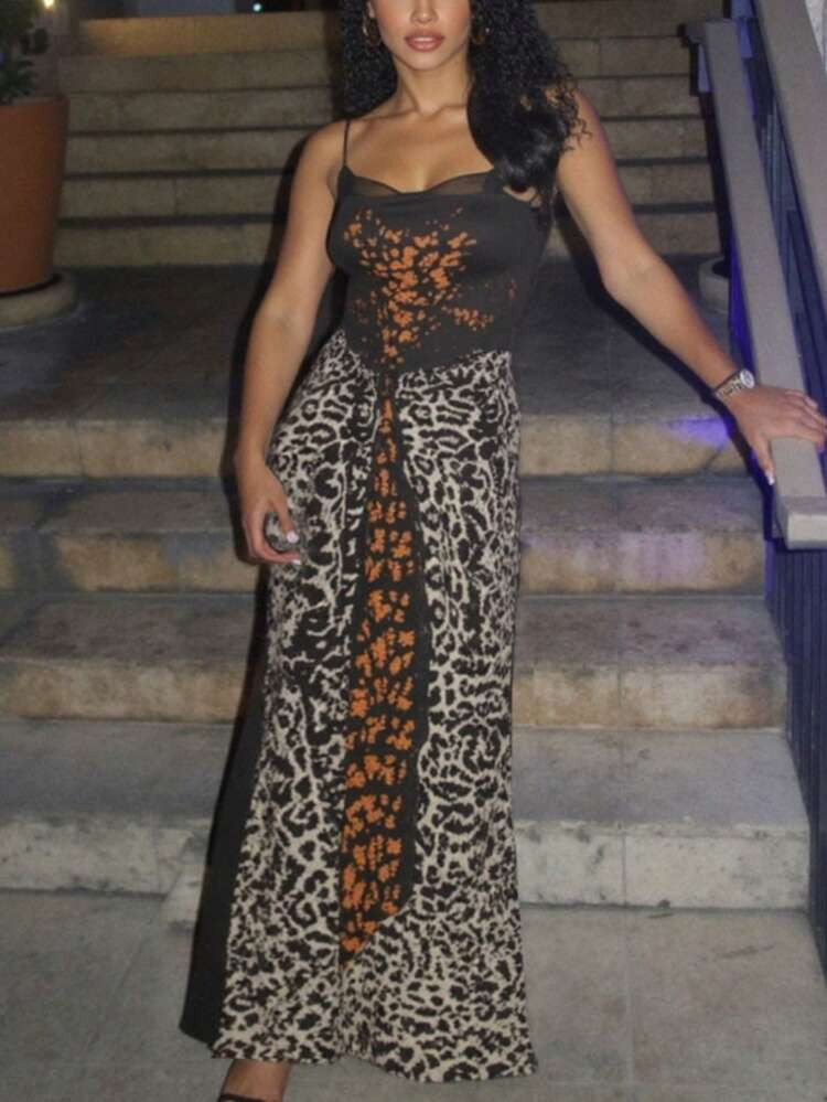 Spaghetti Strap Leopard Print Backless Lace-Up Mini Dress, Summer | SHEIN