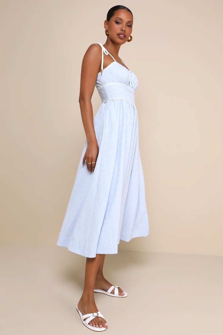 Charmingly Adorable Blue Tie-Strap Midi Dress With Pockets | Lulus
