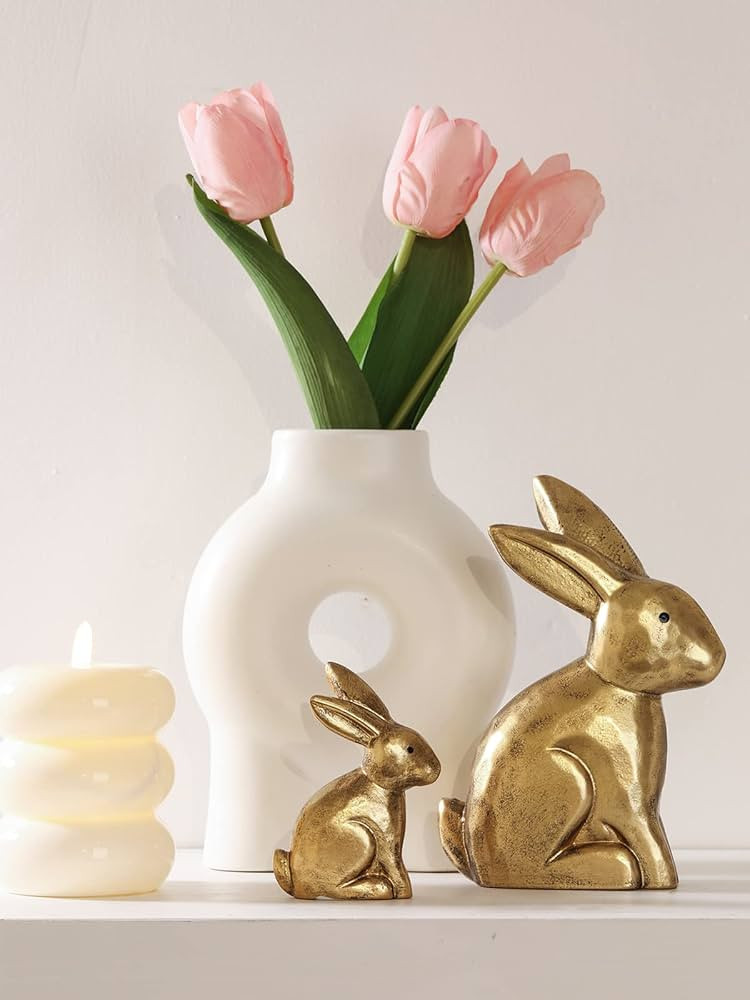 DN DECONATION Golden Bunny Figurines, Wooden Bunny Decor, Small Easter Rabbit Statue Set of 2, Vi... | Amazon (US)