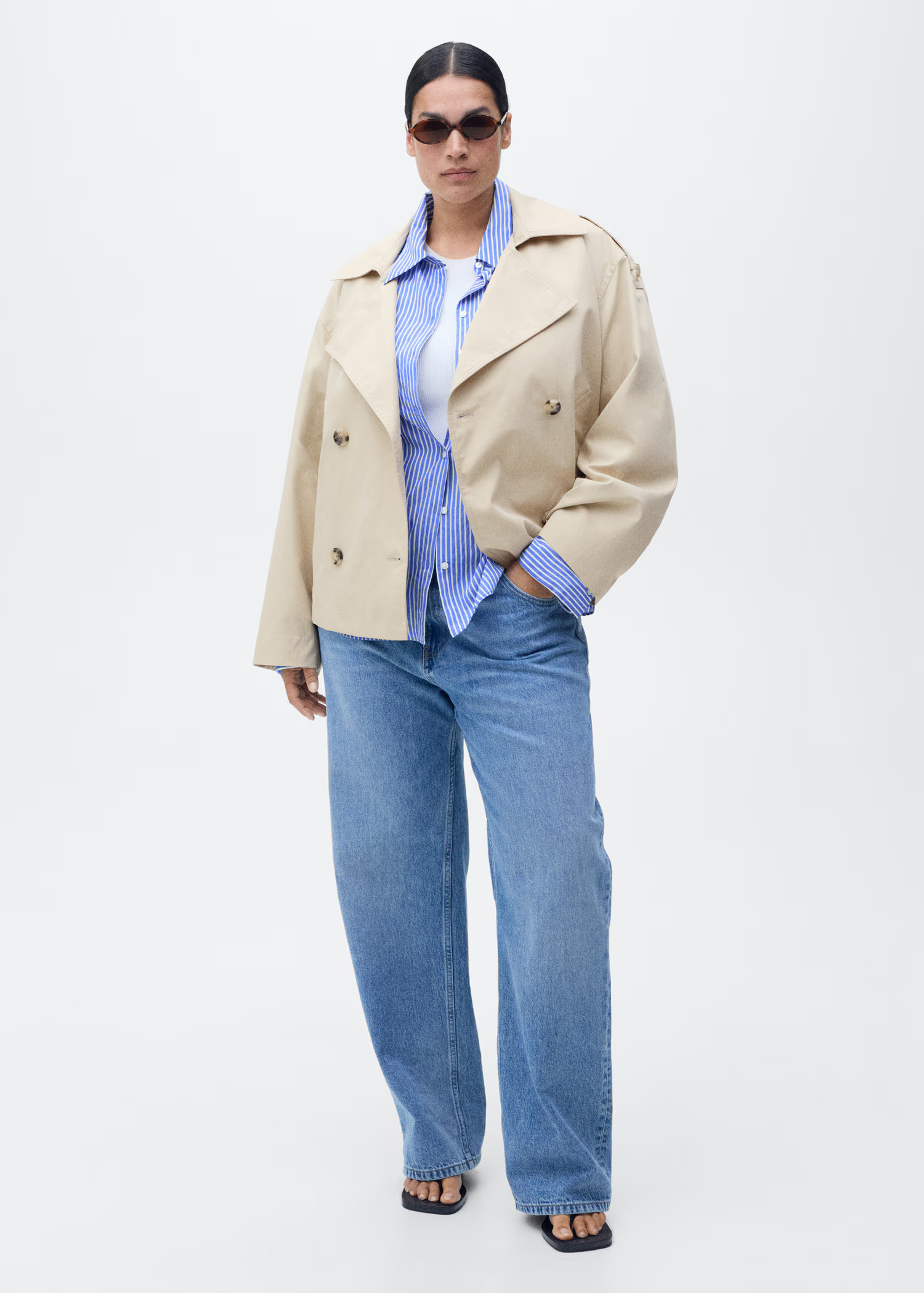 Double-breasted cropped trench coat - Women | MANGO USA | Mango (US/MX/AU)