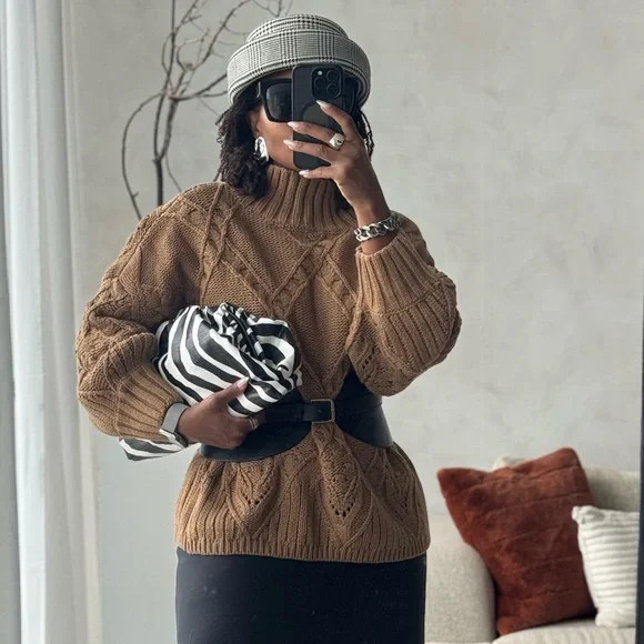 Tan knit sweater O/S | Poshmark