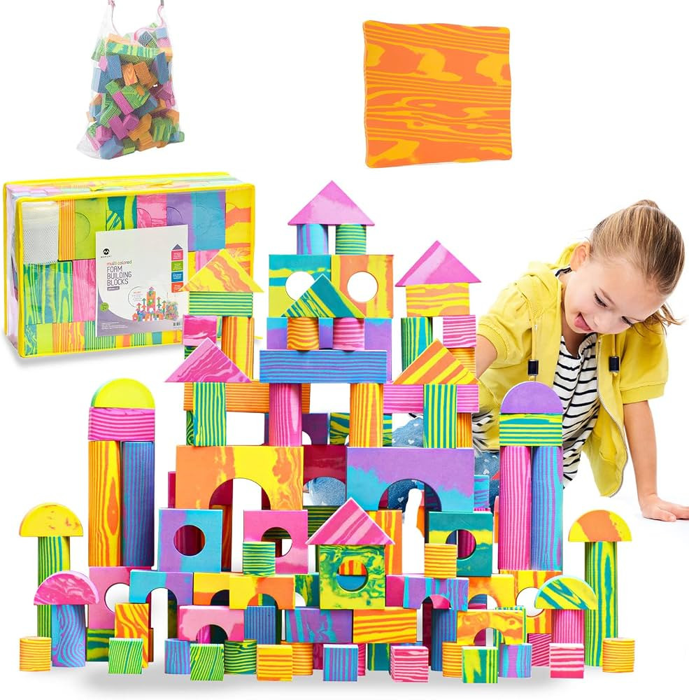 Morvat 300 Piece Colorful Soft EVA Foam Building Blocks Set, Waterproof Play Toy for Children, Ba... | Amazon (US)