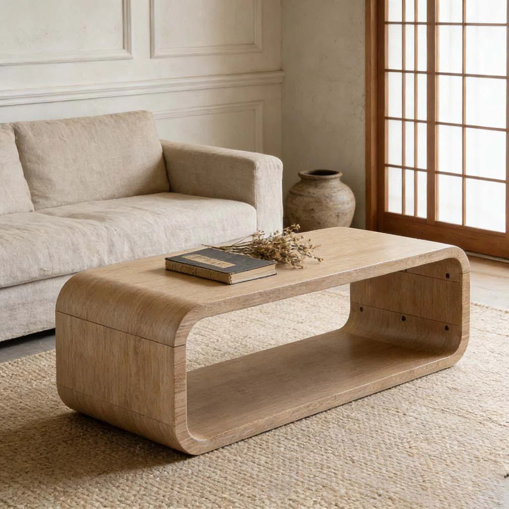 Modern Open-Frame Elegant Curved Light Wood Coffee Table | Wayfair North America