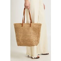 boohoo Women's Contrast Handle Beach Bag in Tan | Woven | boohoo (US & Canada)