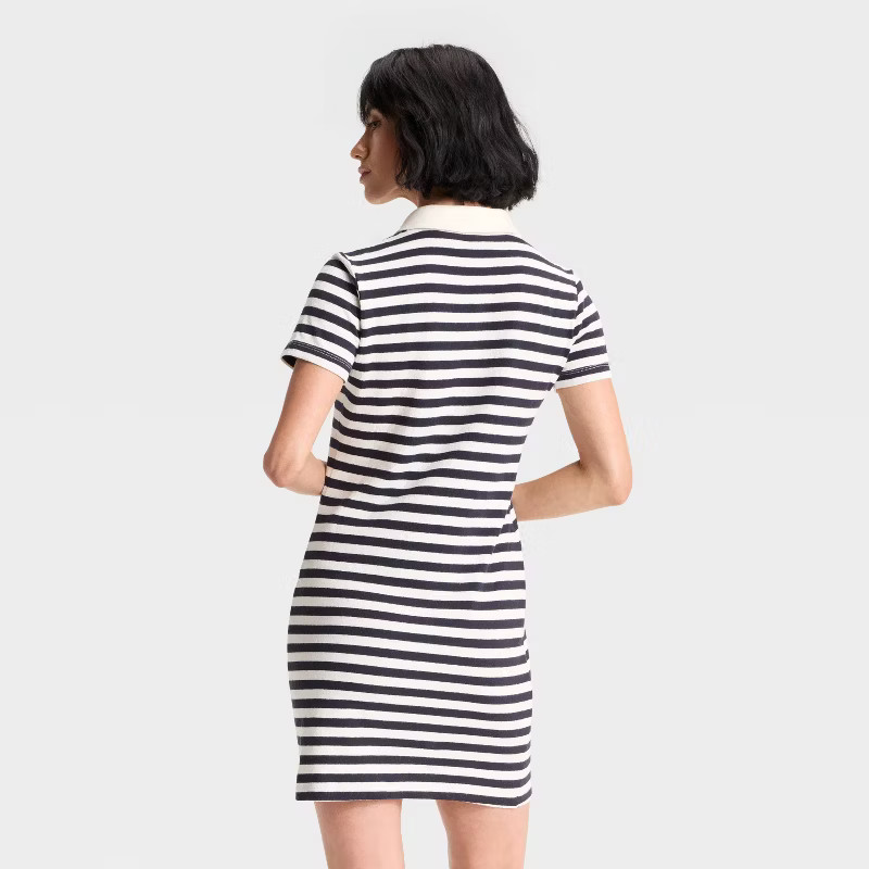 Women's Short Sleeve Knit Mini Shirtdress - Universal Thread™ Blue Striped M | Target
