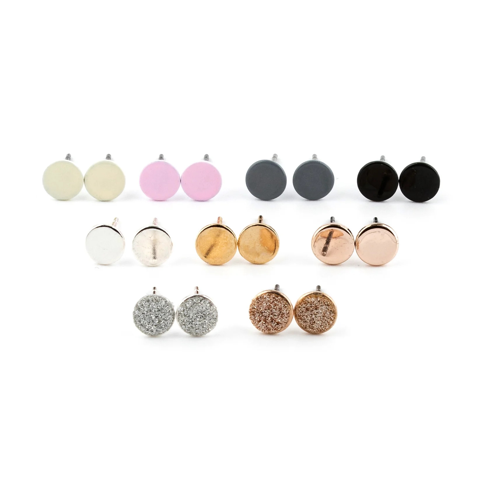 Claire's Unisex Mixed Metal Round Stud Earrings Set, Post Back, 9 Different Colors, 9 Pack, 03077... | Walmart (US)