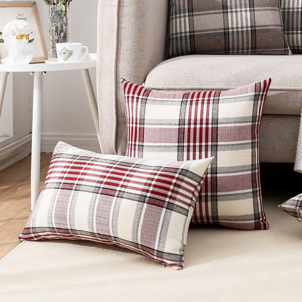 CARRIE HOME Red Christmas Tartan Plaid Pillow Covers 18x18 Set of 2 Farmhouse Buffalo Plaid Red S... | Amazon (US)