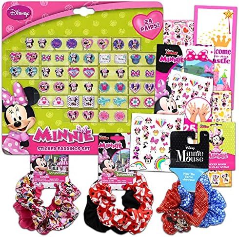 Minnie Mouse Scrunchie and Sticker Earrings Set for Girls ~ 6 Pc Bundle with Minnie Mouse Beauty ... | Amazon (US)