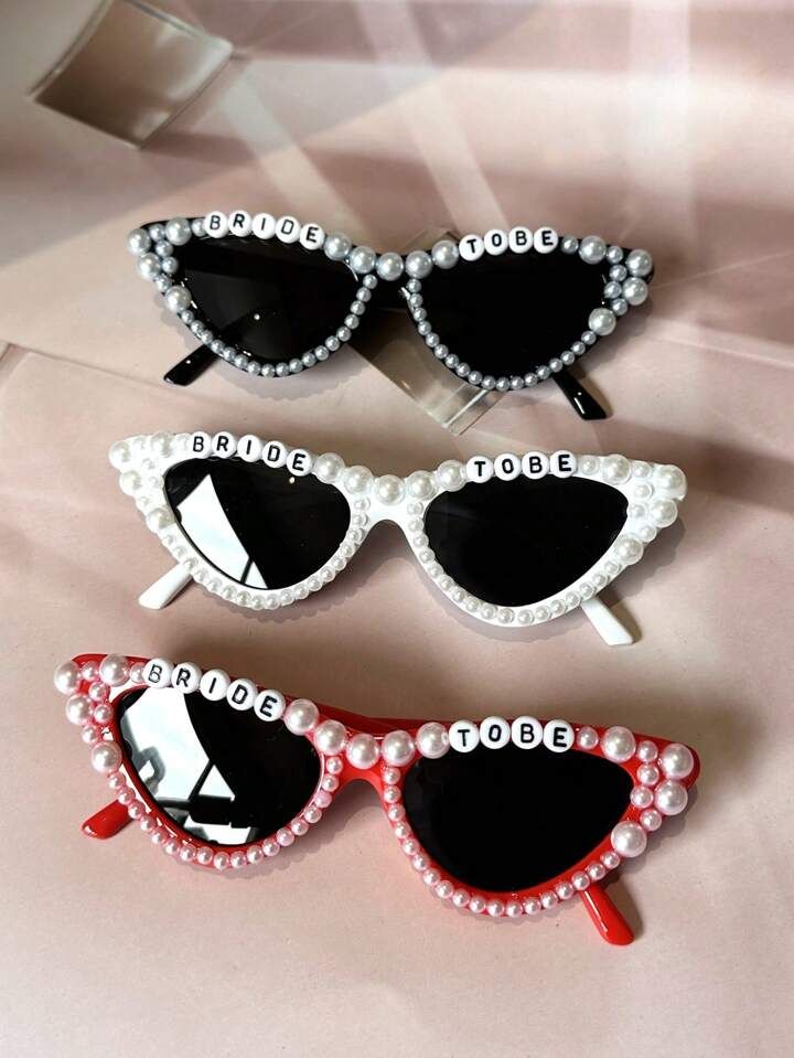 1pc Bride-To-Be Decorative Cat Eye Sunglasses Embellished With Lettering, Lace, Beads & Pearls Co... | SHEIN