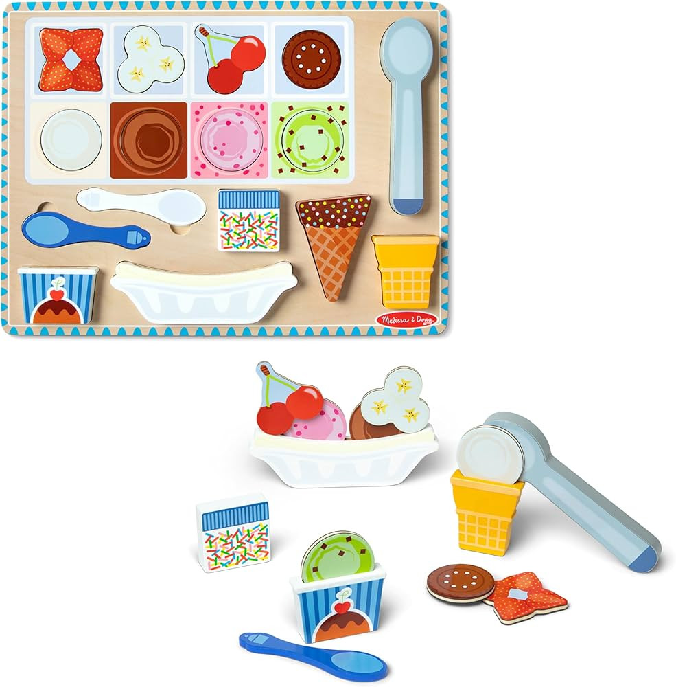 Melissa & Doug Ice Cream Wooden Magnetic Puzzle Play Set, 16 Magnet Pieces with Scooper, Wooden P... | Amazon (US)