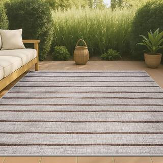 Colonia Berber Stripe Beige/Brown 8 ft. x 10 ft. Indoor/Outdoor Area Rug | The Home Depot
