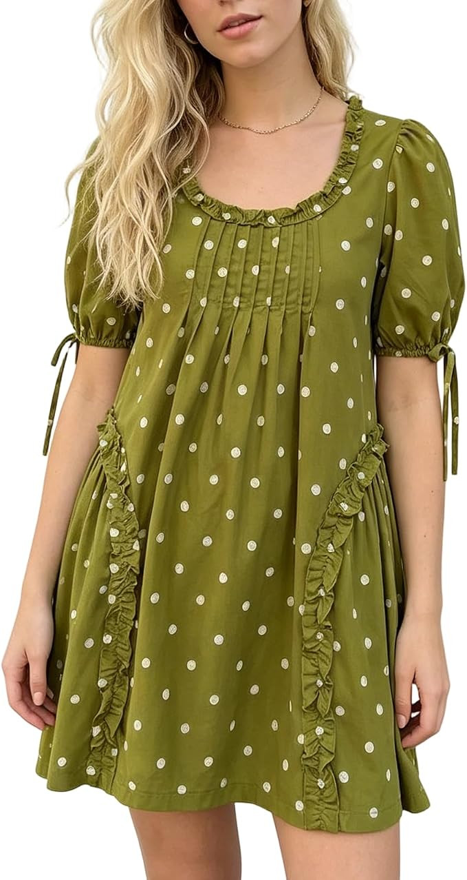 Women Short Puffy Sleeve Princess Tulle Dress Fluffy Mesh Fairy Mini Dress Bubble Sleeve Party Pr... | Amazon (US)