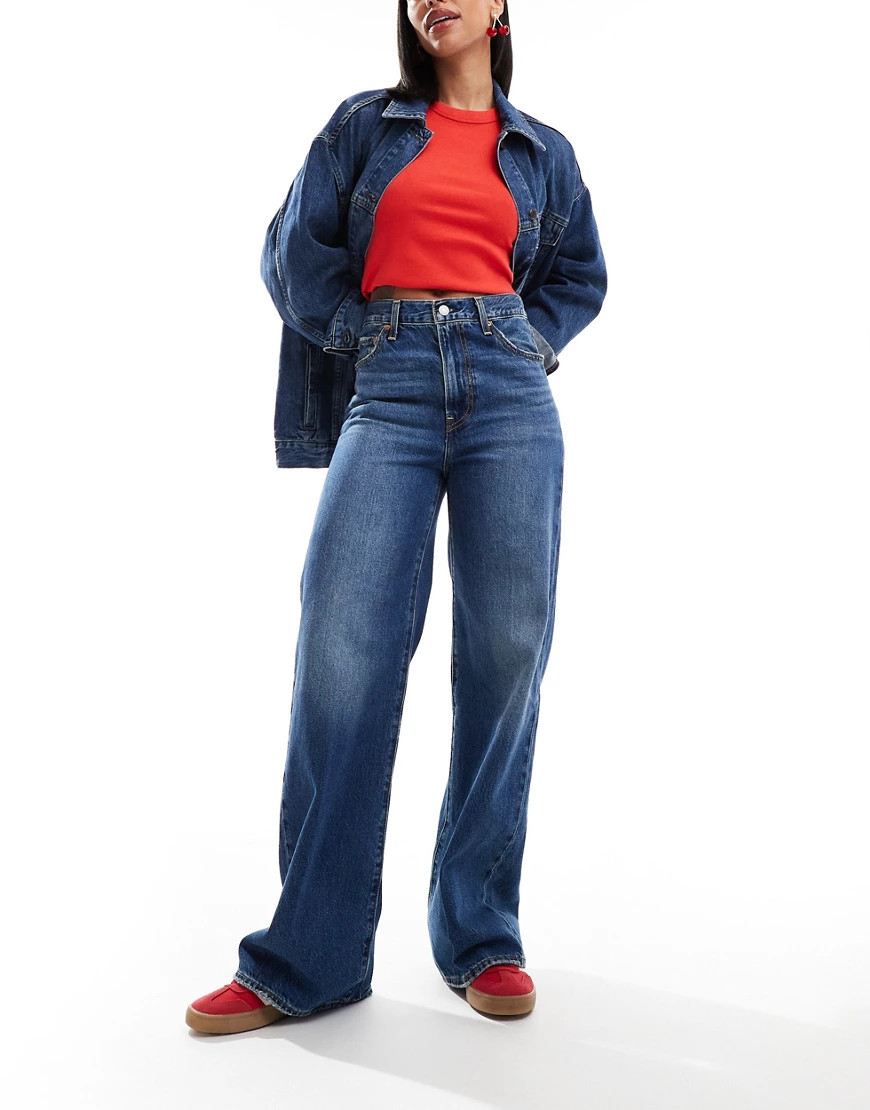 Levi's ribcage high rise wide leg jeans in dark blue-Navy | ASOS (Global)